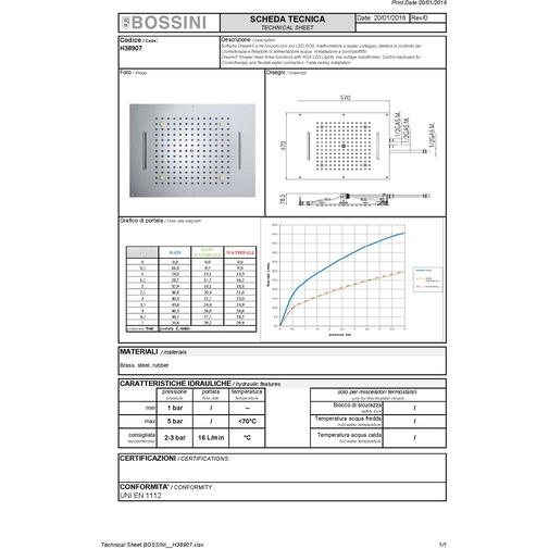 Deckeneinbauduschkopf mit drei Düsen und Chromotherapie, 57x47 cm - Dream/3 led light, Bossini