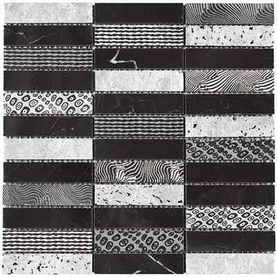 Decorated marble and lava stone mosaic, Black 30x30 cm for wall tiles - Patchwork, Boxer