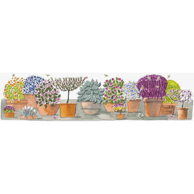 Decoro floreale 10x40 cm, su fondo bianco lucido, Mary Ann 1 - Julia Binfield, Ceramica Bardelli