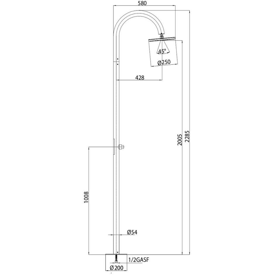 Doccia da esterno, soffione 25cm, rubinetto pulsante temporizzato - Oki, Bossini