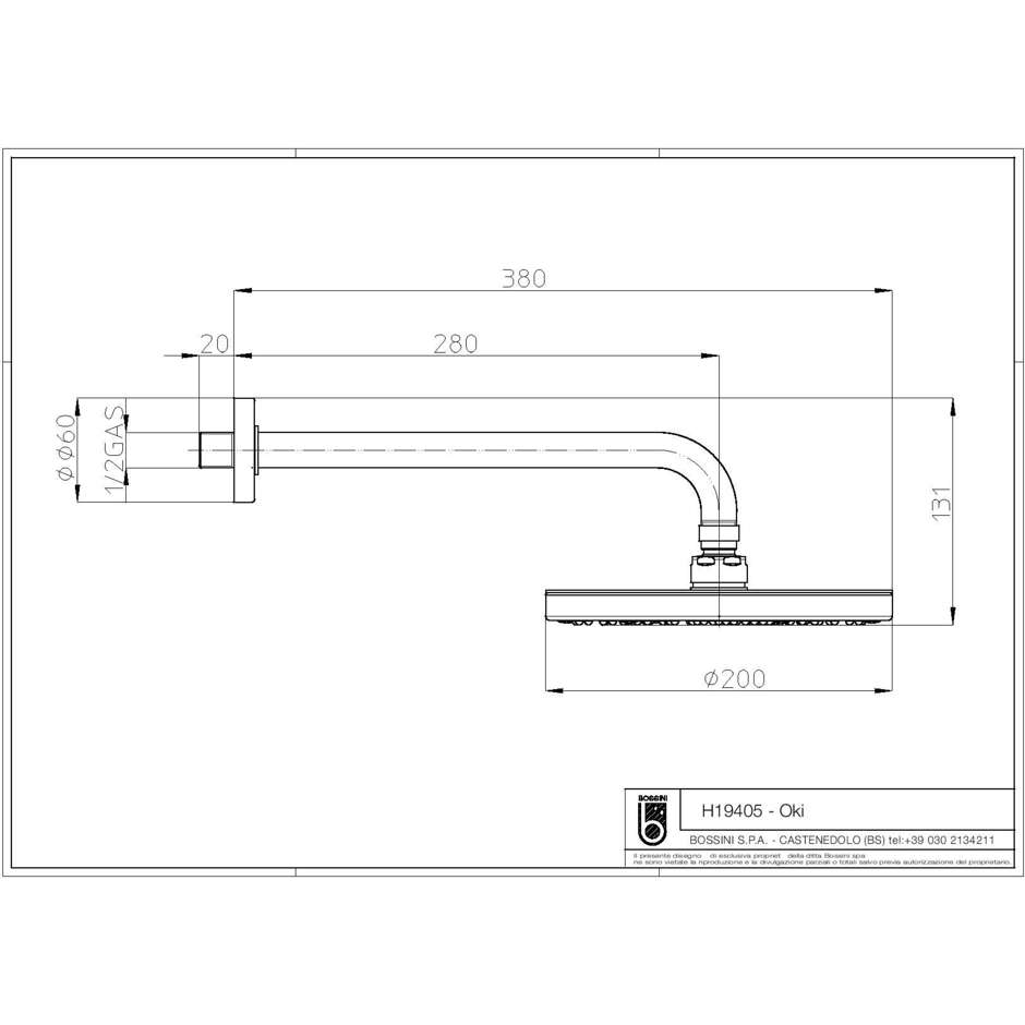 Duschkopf Ø 20 cm, mit kompaktem Wandarm 30 cm, Nickel gebürstet - Oki, Bossini