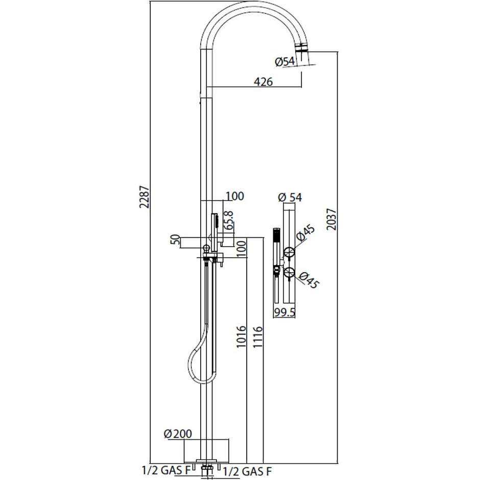 Duschsäule für den Außenbereich aus Edelstahl, mit Handbrause und progressiven Mischern - Pool, Bossini