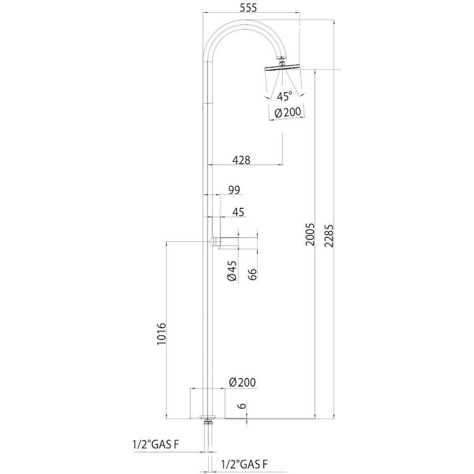 Duschsäule für den Außenbereich aus Edelstahl, mit rundem Duschkopf mit 20 cm Durchmesser und progressivem Mischer - Oki, Bossini