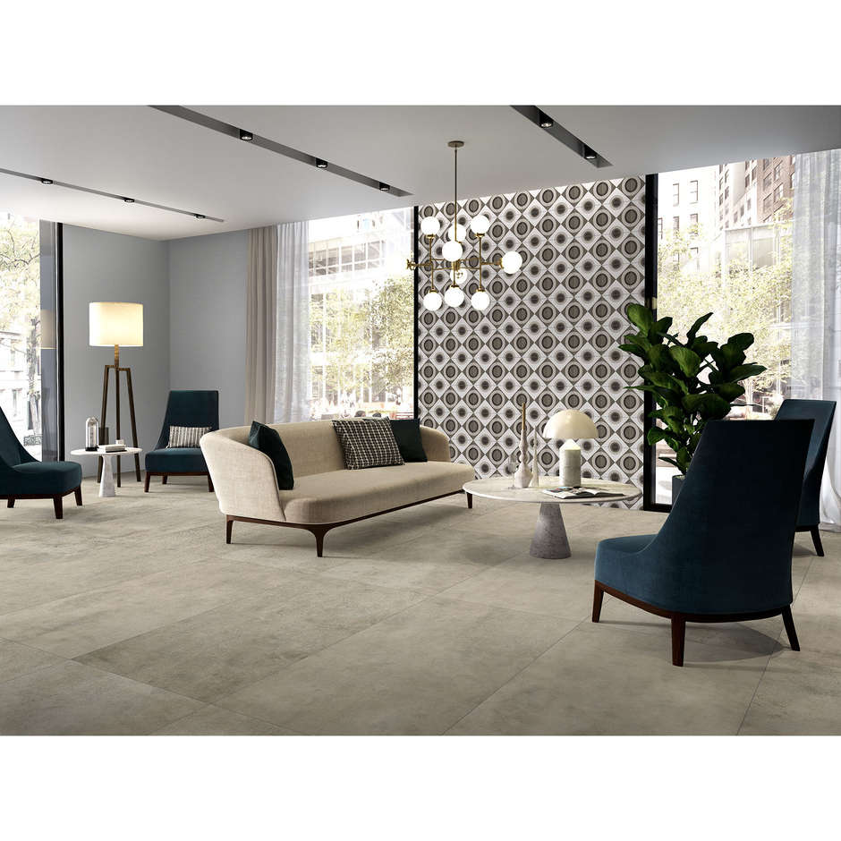 Dusty concrete effect porcelain stoneware, 75x150 cm, Greige - Uptown, Dom Ceramiche