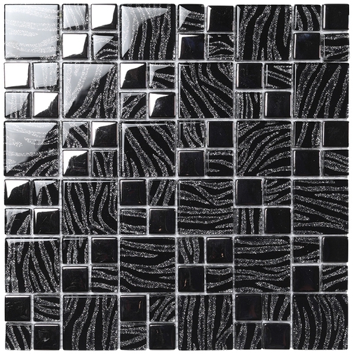 Effet chiné pailleté mosaïque argent noir 29,8x29,8 - Dream, Boxer