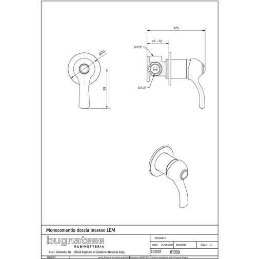 Eingebauter verchromter Duschmischer im klassischen Stil - Lem, Rubinetteria Bugnatese