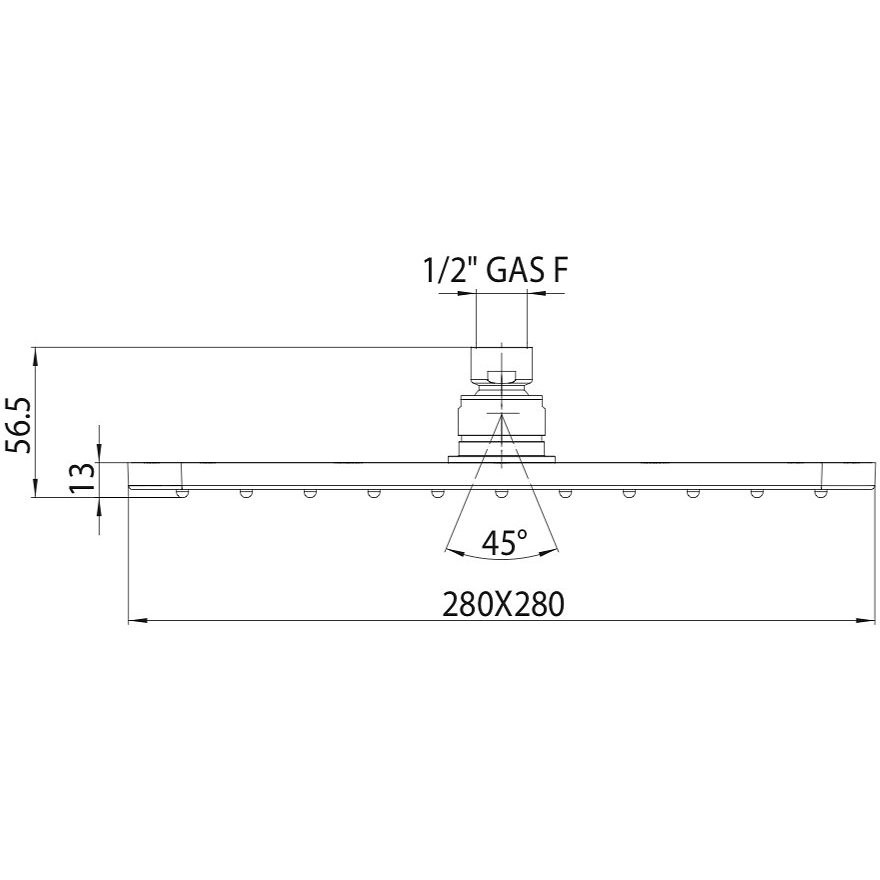 Elegant matt black shower head, ceiling arm, square 28x28cm - Cosmo, Bossini