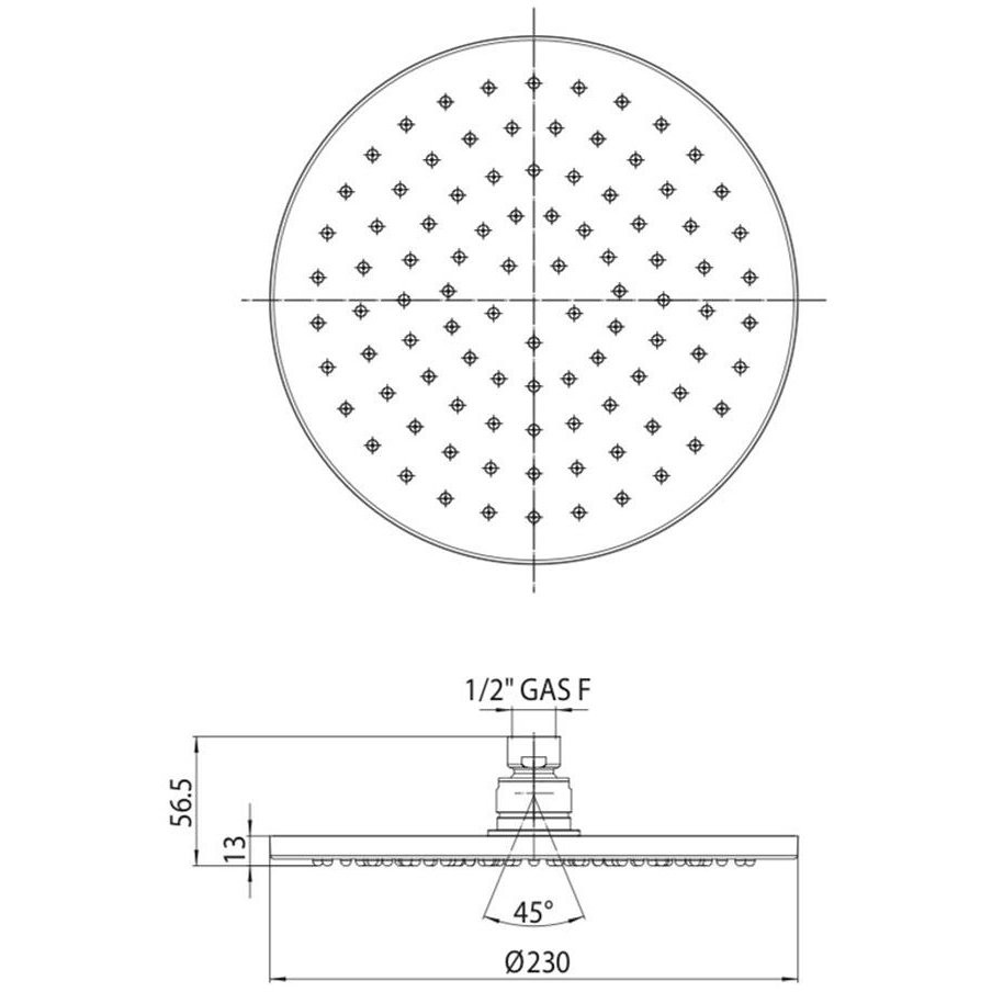 Elegant round shower head 23 cm, with 35 cm squared wall arm, matt black - Cosmo, Bossini
