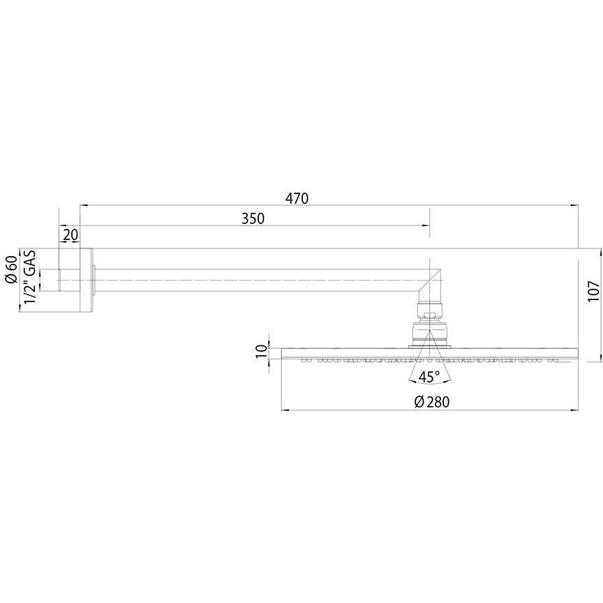 Elegant round shower head 28 cm, with 35 cm squared wall arm, chrome - Cosmo, Bossini