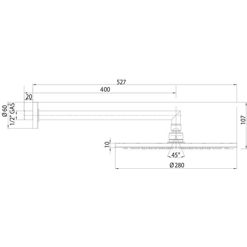Elegant round shower head 28 cm, with 40 cm squared wall arm, chrome - Cosmo, Bossini
