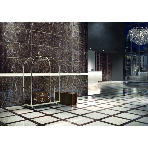 Elegante Fliese aus natürlichem rektifiziertem Feinsteinzeug mit Marmoroptik Farbe Saint Laurent Braun 29,5x118 cm - Marmoker, Casalgrande Padana