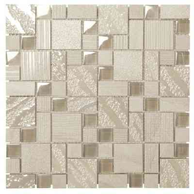 Elfenbein geometrisches und unregelmäßig meliertes Glaswandmosaik 29,8x29,8 cm - Havanna, Boxer