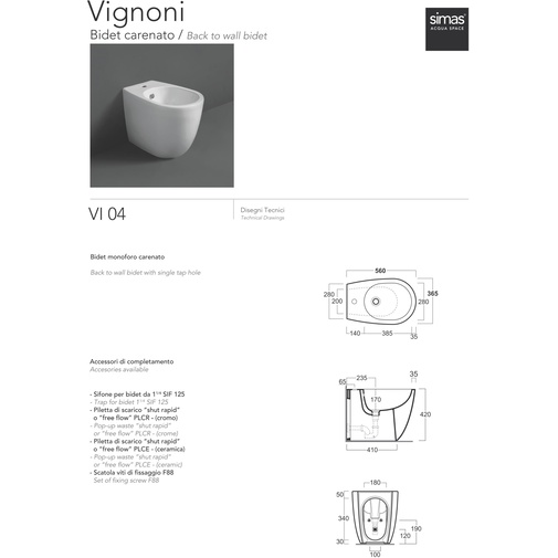 Enclosed floor-standing bidet, single tap hole, 56x36.5x42 matt white - Vignoni, Simas