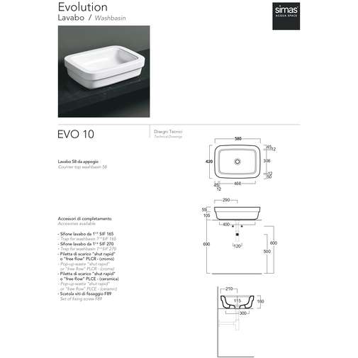 Evolution Simas Evo10 white lay-on washbasin 58x42 cm