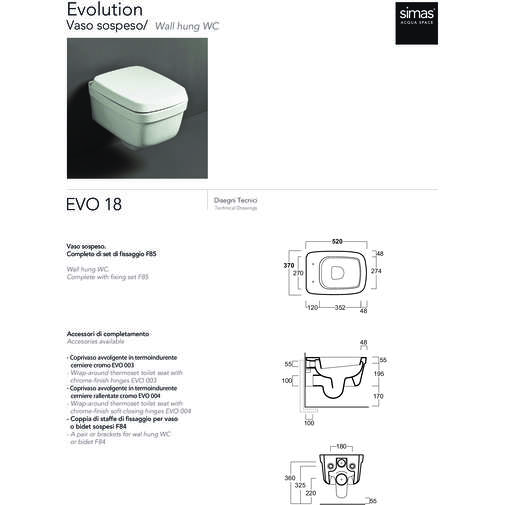 Evolution white suspended toilet Simas Evo 18
