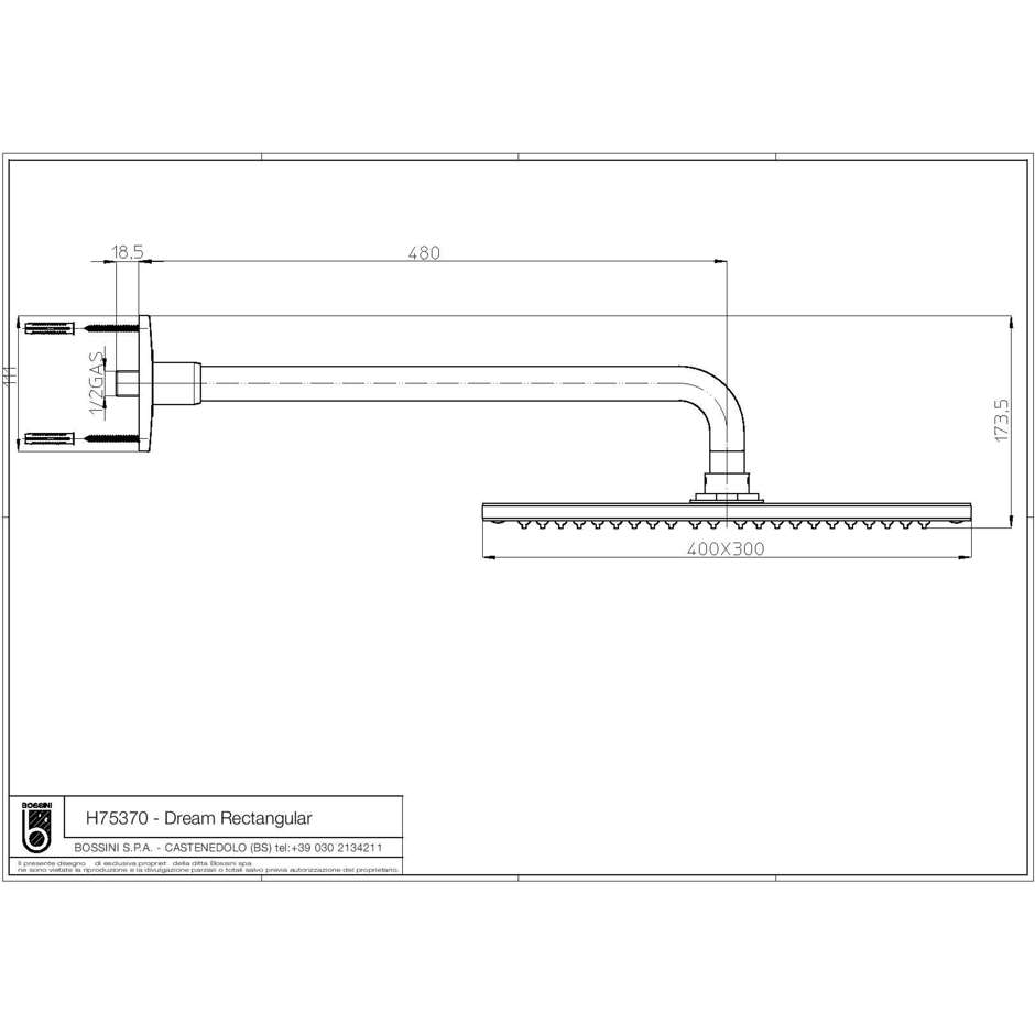 Exclusive design shower head 30x40 cm, wall arm 50 cm - Dream Cube, Bossini