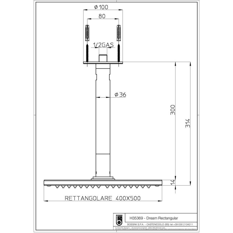 Exclusive design shower head, rectangular 40x50 cm, ceiling arm - Dream Cube, Bossini