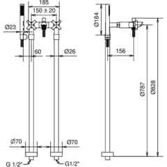External bath mixer with free-standing Rodos Bugnatese 7300P chromed
