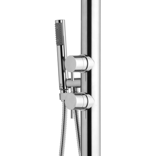 External shower column with 25 cm diameter shower head, service hand shower and progressive mixers, stainless steel - Nek, Bossini