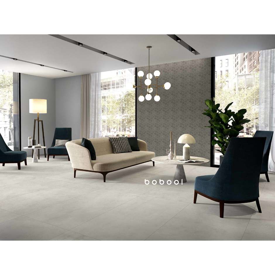 Feinsteinzeug in Betonoptik, 75x150 cm Weiß, rektifiziert - Uptown, Dom Ceramiche
