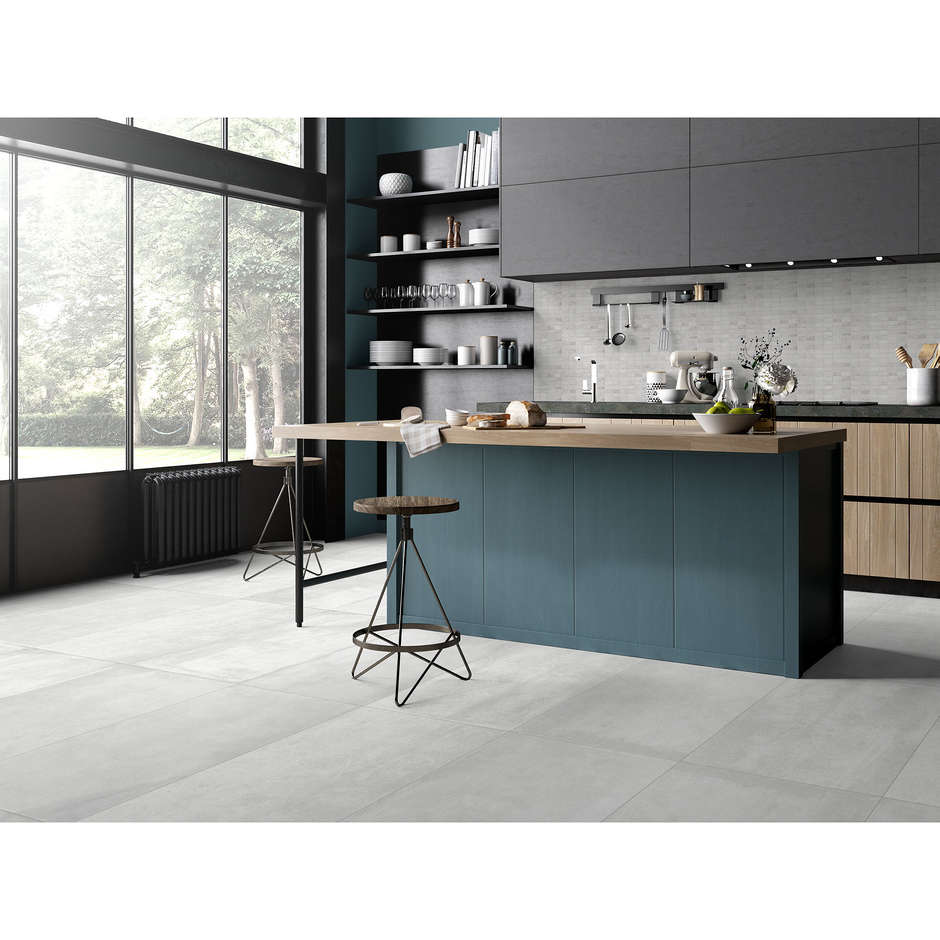 Feinsteinzeug in Betonoptik, Weiß 59,5x119,2 cm - Entropia, Dom Ceramiche