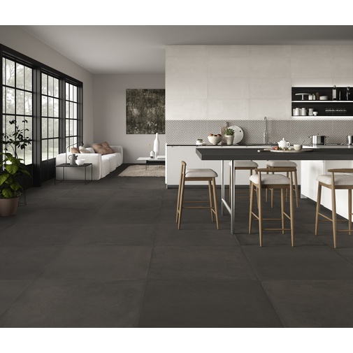 Feinsteinzeug mit dunkler Harzoptik 90x90 cm, Smoke - Comfort R, Dom Ceramiche