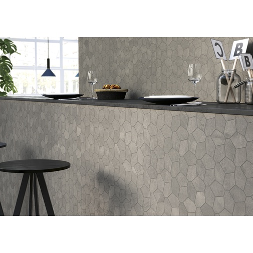 Feinsteinzeug mit Harzeffekt, 24,7x28,5 cm, graues Mosaik Schildkrötenasche - Comfort R, Dom Ceramiche