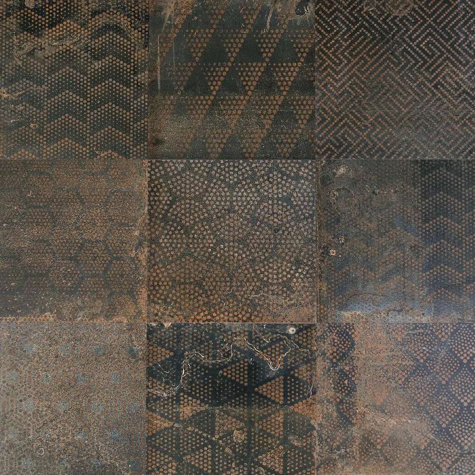Fliese mit oxidiertem Metalleffekt, Patchwork Dark 20x20 - Oxidart, Ceramica Sant'Agostino