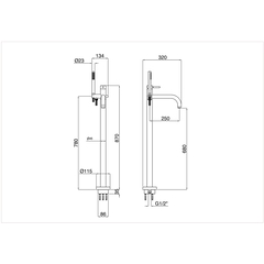 Floor standing bath mixer complete with diverter, spout and hand shower - Kobuk, Bugnatese