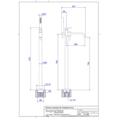 Floor standing bath mixer with diverter, spout, hand shower - Tetris, Rubinetteria Bugnatese