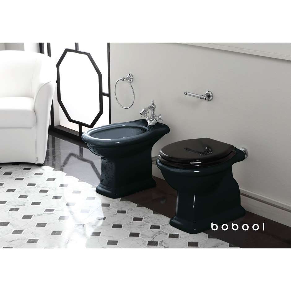 Floorstanding toilet with floor drain, glossy black 58x38.5x40 cm - Lante, Simas