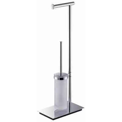 Free standing bathroom with brush holder in opaque glass and roll holder in chromed brass - Square, Colombo Design