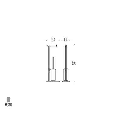 Freistehendes Badezimmer mit Bürstenhalter aus opakem Glas und Papierrollenhalter aus verchromtem Messing - Square, Colombo Design