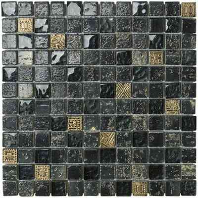 Glass and stone mosaic, Brilliant Anthracite 30x30 cm, for walls - Escorial, Boxer