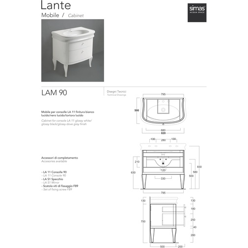 Glossy black LA11 retro style washbasin cabinet - Lante, Simas