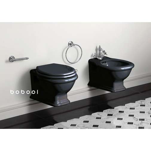 Glossy black rimless retro design wall hung WC - Lante, Simas