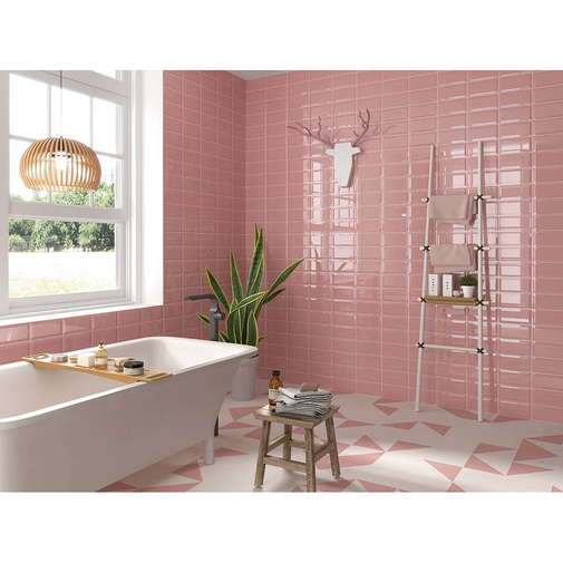 Glossy diamond effect wall tile, Pink, 10x20 cm - Bissel, Mainzu