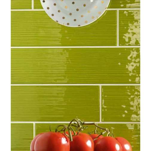 Glossy facing porcelain stoneware, striped effect, 10x40 Green - Paintboard, Tonalite