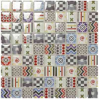 Glossy glass mosaic with multicolor cement effect, Fireworks 29x29 cm - Challenger, Boxer