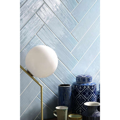 Glossy wall tile, striped effect, 10x40 Celeste - Paintboard, Tonalite