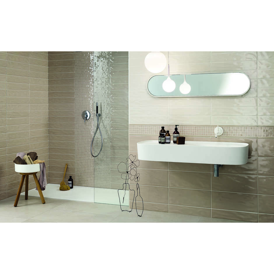 Glossy wavy effect wall tile, Bone, 20x50 cm - Aria, Dom Ceramiche