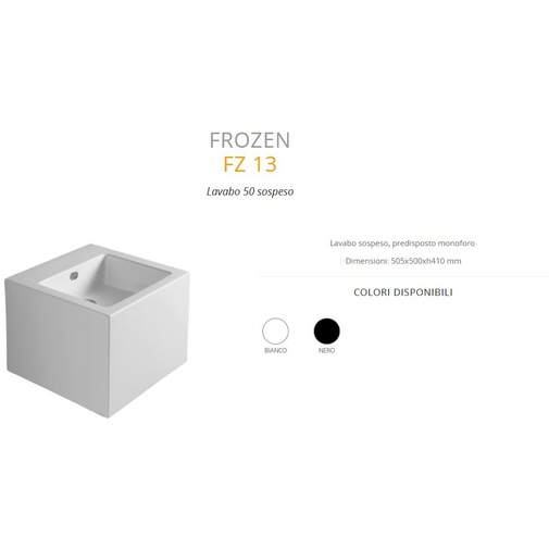 Glänzend weißes quadratisches hängendes Waschbecken im minimalistischen Stil 50 cm - Frozen, Simas