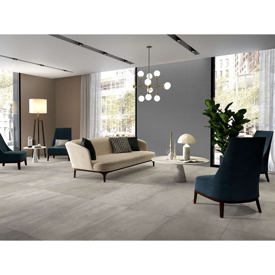 Graubeiges Feinsteinzeug in Betonoptik, Greige 59,5x119,2 cm - Entropia, Dom Ceramiche