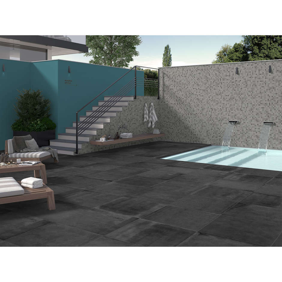 Gres antiscivolo esterno, effetto cemento Antracite Out 75x75 Entropia, Dom Ceramiche