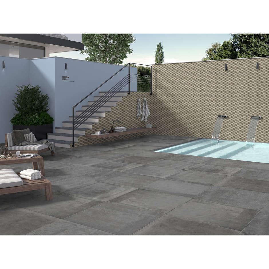 Gres antiscivolo esterno effetto cemento Grigio 90x90 Entropia, Dom Ceramiche