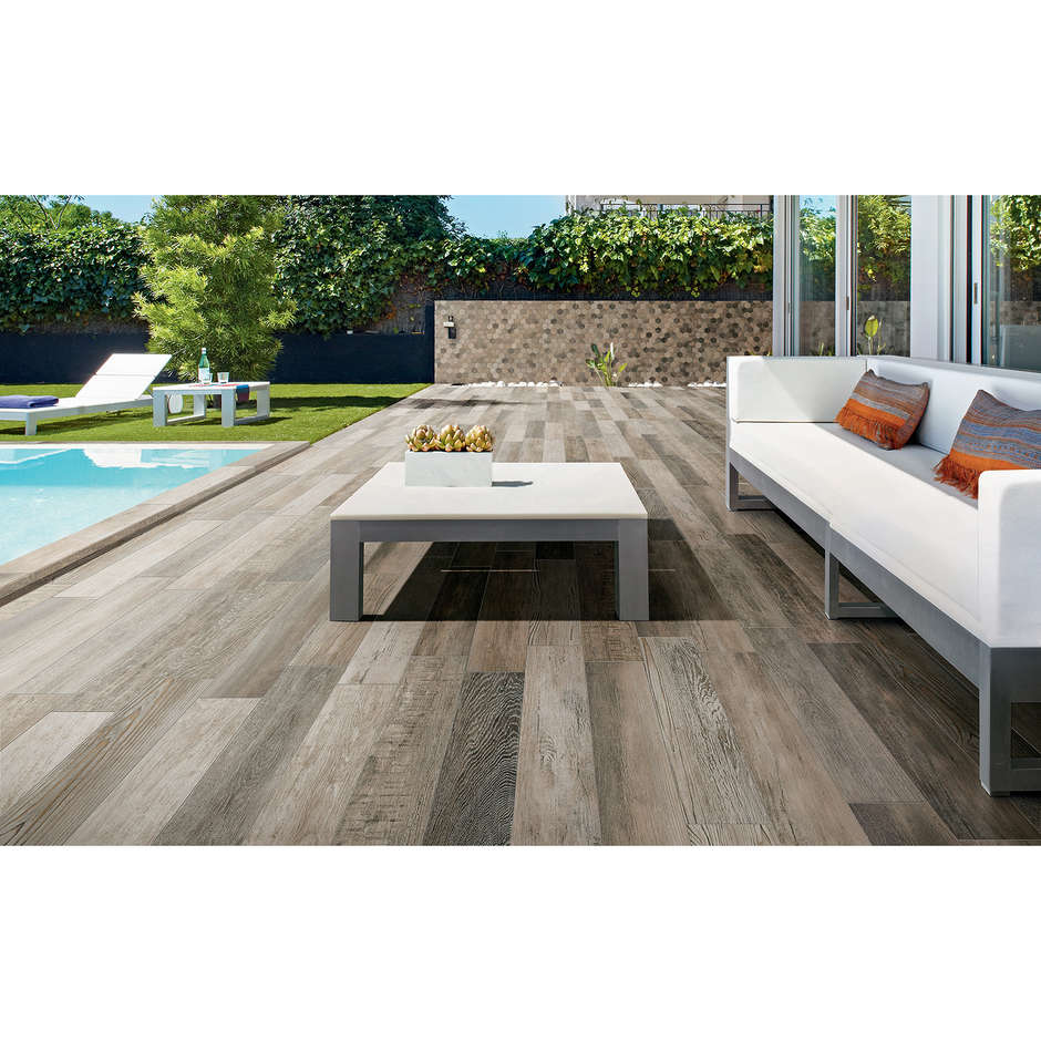 Gres antiscivolo per esterno effetto legno 16,4x99,8, Grey Exterieure - Barnwood, Dom Ceramiche, grigio