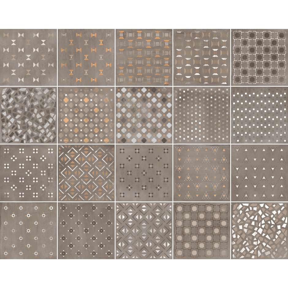 Gres effetto argilla con decori contemporanei, Patchwork Brown 20x20 - Ritual, Ceramica Sant'Agostino