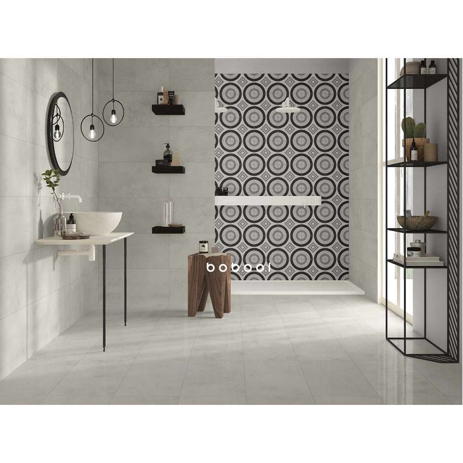 Gres porcellanato effetto cemento, 29,6x59,5 cm White, lappato - Uptown, Dom Ceramiche