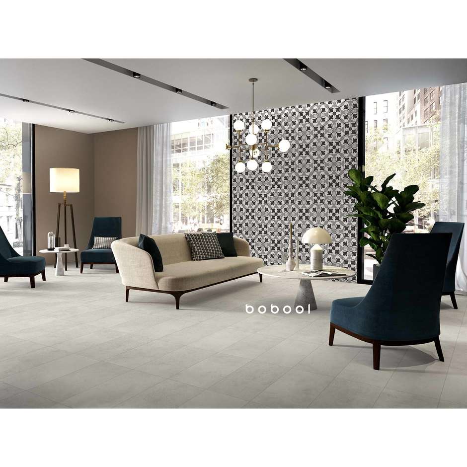 Gres porcellanato effetto cemento, 29,6x59,5 cm White - Uptown, Dom Ceramiche