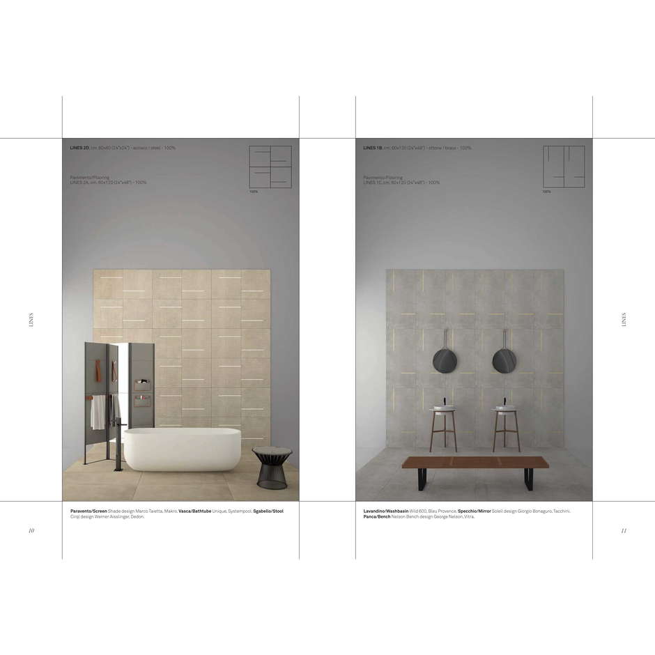 Gres porcellanato effetto cemento Fango inserti acciaio, 60x120 cm - Lines 2/B, Ceramica Bardelli